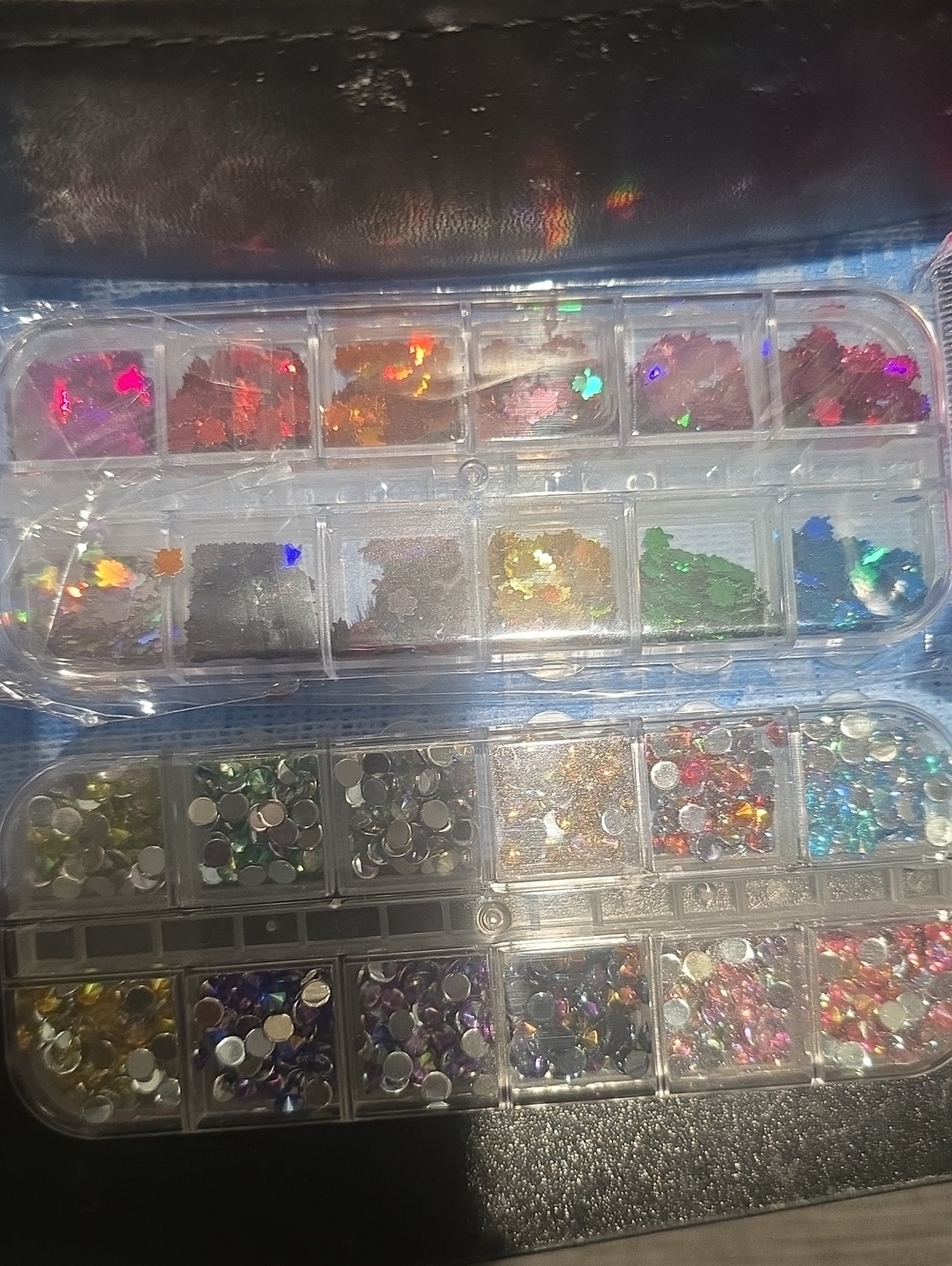 (2)Clear Multi-Color Nail Art Rhinestone & Glitter Set